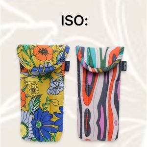 I S O baggu patchwork floral and candy woodgrain glasses sleeve